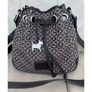 Authentic RADLEY London Monogram Jacquard Leather Bucket Bag Brown Scottie Dog